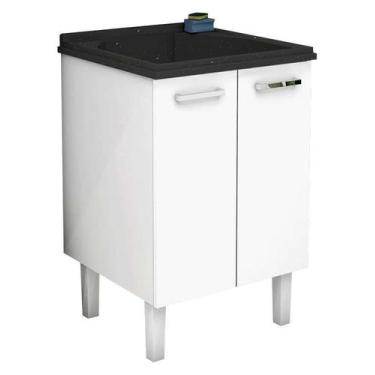 Imagem de Gabinete de Lavanderia Preto em Aço 60cm com Tanque Sintético Granito 