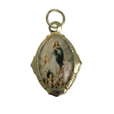 Imagem de Medalha Chapa Resinada de Nossa Senhora da Imaculada Conceição Dourada (2 unidades)