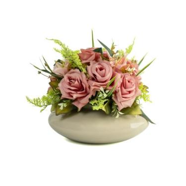 Imagem de Vaso Flor Buquê Rosas Artificial Decoração Centro de Mesa - Floralis, 