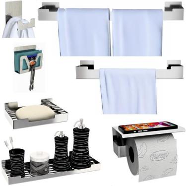 Imagem de Kit Acessórios Para Banheiro 7 Peças Inox Adesivo 3M SF.ELG - Shopfort