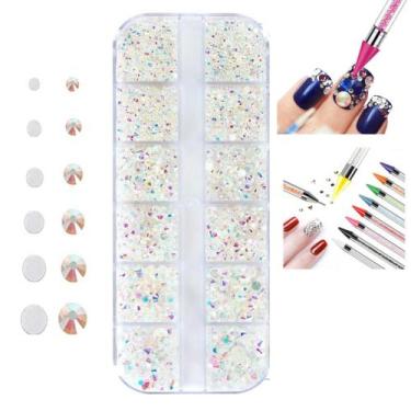 Imagem de Kit De Unha Nail 1 caixa de Pedrinhas Branca + Caneta Pega Strass - ch