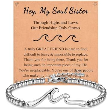 Imagem de IKIATY Presentes para melhor amiga, irmã, filha, sobrinha, sobrinha, pulseira The Wave of Life, Natal, aniversário, dia dos namorados, formatura, presente para mulheres, adjustable, Aço inoxidável,