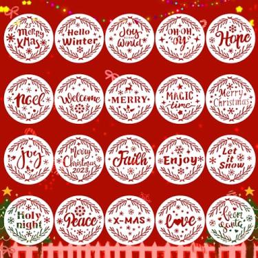 Imagem de Navideñas para Pintar sobre Madera, 7,6x7,6cm Pequeñas Reutilizables Plantillas Feliz Navidad Redondas Plantillas Navideñas para Manualidades Pintura Tela Pared Tarjetas