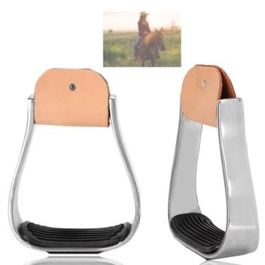 Imagem de FAUOSWUK Estribos ocidentais 1 par, estribos de cavalo de alumínio antiderrapante para cavalos para sela, estribos de inglês ocidental com tapete antiderrapante leve para acessórios equestres