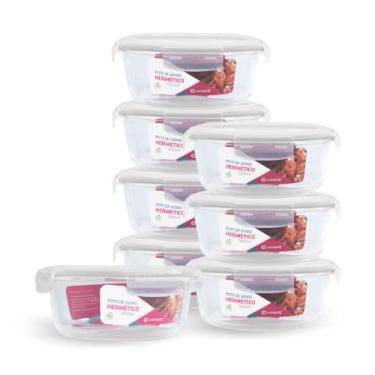 Imagem de Kit 8 Potes de Vidro Redondo com Tampa Hermética 1300ml (Branco)