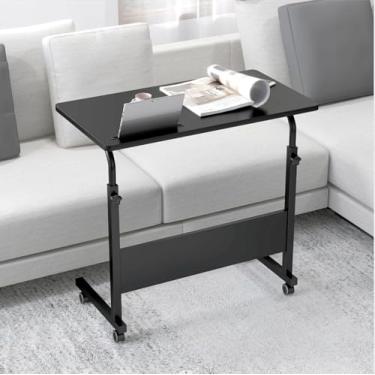 Imagem de SogesHome Mesa de computador portátil e ajustável de 80 cm com rodas bloqueáveis, mesa de laptop multifuncional para escritório em casa, mesa de colo móvel com compartimento embutido