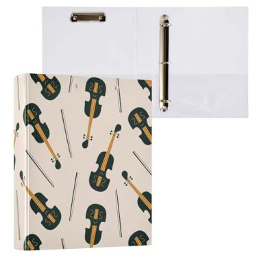 Imagem de Fichários de 3 cm com três anéis, arco de violino, fichário de instrumento musical com bolsos, fichário de 3 furos para escritório escolar, pacote com 2