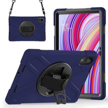 Imagem de GooodiDEAR Capa para Redmi Pad Pro 12.1, capa resistente à prova de choque Mi Poco Pad 12.1, suporte giratório de 360°, alça de ombro ajustável, proteção total, design de plugue contra poeira, azul