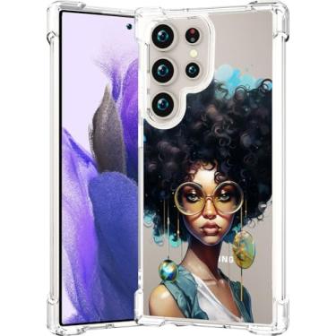 Imagem de CCFUNCASE Compatível com Samsung Galaxy S25 Ultra Capa transparente fofa para mulheres - Capas de telefone robustas Funda Capa protetora (Preto Afro Afro Mulher Americana Afro em Óculos Brincos