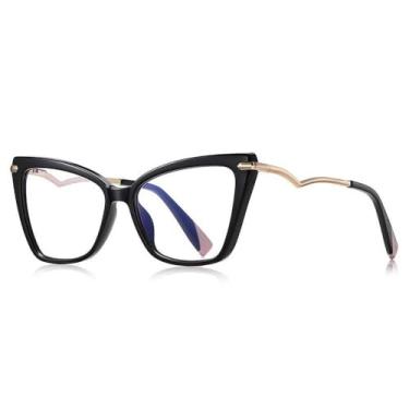 Imagem de Moda Feminina Olho de Gato Armação de Metal em V Templo Literário Óculos Combinados com Lentes, preto