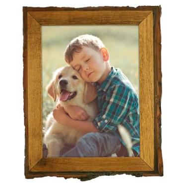 Imagem de Porta-retrato 15 x 20 cm marrom rústico, moldura de madeira maciça com bordas de casca e capa de vidro real, exibir imagens/fotos/impressões 15 x 20 cm para montagem na parede, decoração de fazenda