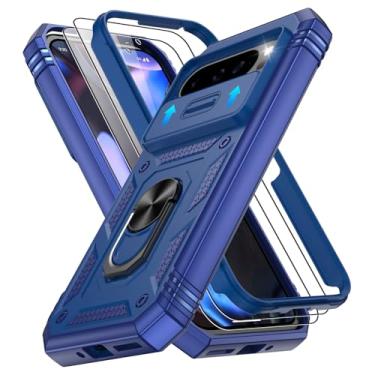 Imagem de Capa para Google Pixel 9 Pro XL com 2 peças, capa para Pixel 9 Pro XL embutida em anel giratório de 360°, capa protetora de nível militar para celular Google 9 Pro XL, azul
