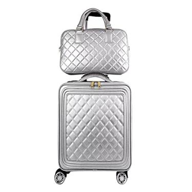 Imagem de Mala de transporte leve moderna, conjunto de bagagem de 61 cm, caixa de transporte universal, para viagem, 50 cm, versão coreana para mulheres, capa rígida para viagens, Conjunto de prata, 24"