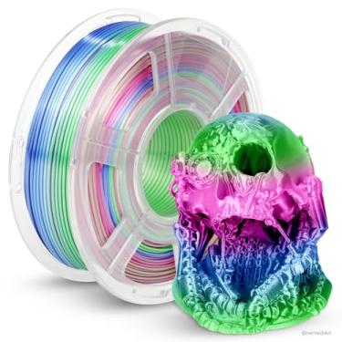 Imagem de JAYO Filamento PLA+ Silk Rainbow 1,75 mm, filamento de impressora 3D multicolorido brilhante, mudanças rápidas de cor a cada 8 metros em azul ciano-magenta, 1,1 kg/2,4 lbs