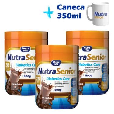 Imagem de kit 3 Nutra Senior 50 Diabetics Care 800g  ZERO AÇÚCAR  e Caneca Exclu