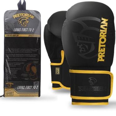 Imagem de Luva de Boxe e Muay Thai First FX2 Pretorian, Preto, Amarelo, 16 Oz