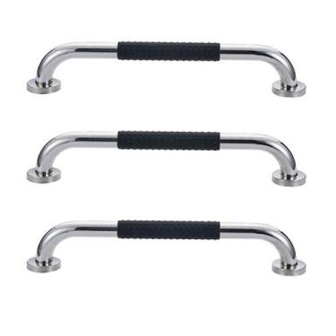 Imagem de Barra de Apoio 30cm Inox Suporte Antiderrapante Banheiro Kit 3 unidade