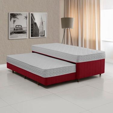 Imagem de Cama Box Conjugada Solteiro com Auxiliar Branco/ vermelho