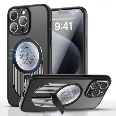 Imagem de JIAONASHIJIA Capa para Magsafe iPhone 16 Pro com suporte ajustável. Potência magnética NEO. Anti-impressão digital. Airbag à prova de quedas. Capa de lente de metal. Almofada de resfriamento de