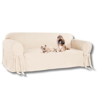 Imagem de Capa Para Sofá 3 Lugares em Gorgurão Resistente Sala Decoração Laços Ajustáveis Lisa Pet Cachorro Cor:Crua