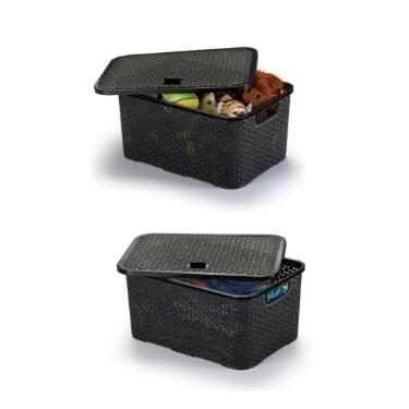 Imagem de Kit 3 Caixa De Armazenamento Cesta De Armazenamento 7 14 20 Litros Caixa De Armazenamento De Vime Com Tampa Multiuso