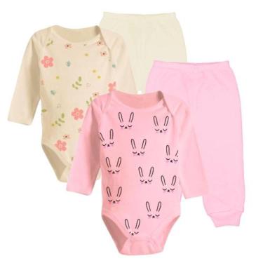 Imagem de Kit Bebê 4 Pç Body Longo Liso ou Estampado e Mijão Unissex - Koala Bab
