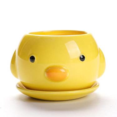 Imagem de Gaolinci Lindo vaso de flores de cacto suculento em forma de animal com bandeja (planta não incluída) (pequeno, pato)