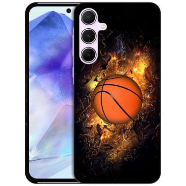 Imagem de GlamCase Capa para Samsung Galaxy A35 5G, Galaxy A35 5G - Design de basquete em chamas impresso fino e elegante plástico bonito encaixe rígido capa protetora de designer de telefone traseira para