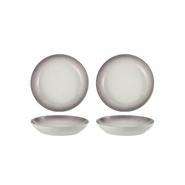 Imagem de Conjunto de talheres e tigelas de cerâmica minimalistas e personalizados, conjunto de prato e tigela de restaurante doméstico - prato fundo amassado à mão de 20 cm - cinza de mudança gradual - 2