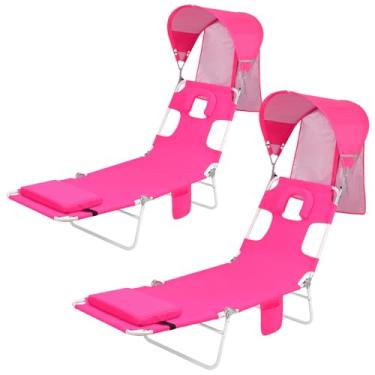 Imagem de Mochila para bronzeamento de praia, espreguiçadeira com orifício facial, guarda-sol para adultos, leitura externa, banhos de sol, acampamento à beira da piscina, guarda-chuva FPS 50+, rosa, pacote com