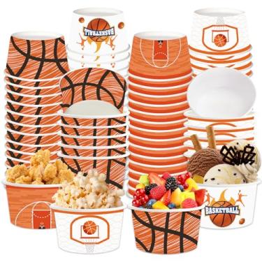 Imagem de LANCU 60 peças de copos de lanche de basquete 283 g tigelas descartáveis de sorvete para comida quente ou fria suprimentos de festa de basquete esportes decorações de festa de aniversário
