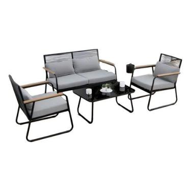 Imagem de Conjunto De Jardim Aco E Vime 4 Pecas Sofa, Poltrona E Mesa - JHC Home
