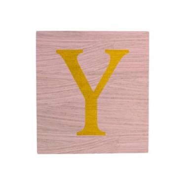 Imagem de Cubo Rosa Bebê Letra Amarela Festa Chá de Bebê Decoração 8x8x8 Cm Mdf 