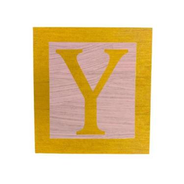 Imagem de Cubo Rosa Letra Amarela com Aplique Festa Chá de Bebê Decoração 8x8x8 