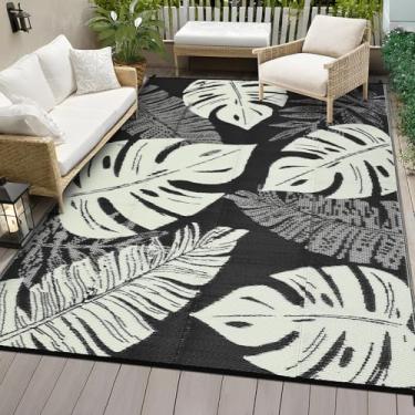 Imagem de COZYLOOM Tapete de plástico reversível à prova d'água 2,4 x 3 m para decoração externa, grande, área de acampamento, para varanda, varanda, piscina, quintal, piquenique, praia, acampamento, porta,