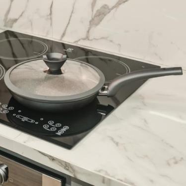 Imagem de Frigideira para Fogão Indução, Gás ou Elétrico Com Tampa Antiaderente Granito Preta Ø24cm (Cinza)