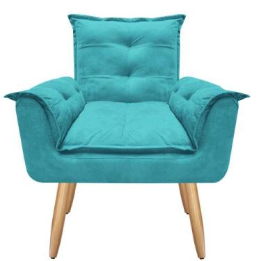 Imagem de Poltrona Decorativa Gran Opala Suede Azul Turquesa para Sala de Estar 