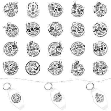 Imagem de Adesivo engraçado UV DTF – 8 folhas pretas sarcásticas caveiras uvdtf motel chaveiro transferência adesivos, humor negro chaveiro adesivos em branco decalques decoração criativa presente divertido