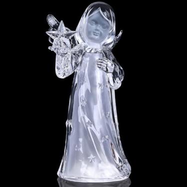 Imagem de VylbCove Estatueta de anjo da guarda de acrílico com luz LED, acabamento de cristal transparente, estátua de anjo de Natal grande, presente para mulheres, ornamentos colecionáveis (estrela)