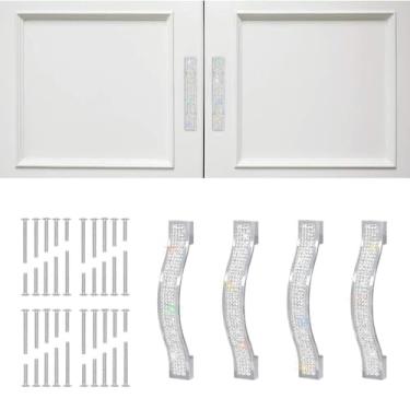 Imagem de MINGZAIQIPEI Puxadores de gaveta de diamante, 4 peças, puxador de cristal cintilante, armário, armário, armário, armário, porta, móveis, puxadores de hardware para casa, cozinha, banheiro (branco, 11