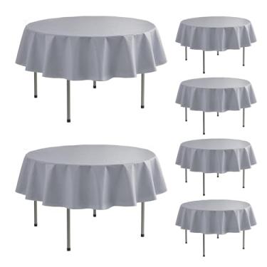 Imagem de Enjoyidea Toalha de mesa redonda de vinil com forro de flanela - pacote com 6 toalhas de mesa cinza à prova d'água de 152 cm - Capas de tecido PEVA à prova de derramamento para piquenique, festa