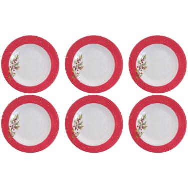 Imagem de Jogo 6 Pratos Natalinos de Sobremesa 17,5cm Uso Frequente Azevinho Melamina.