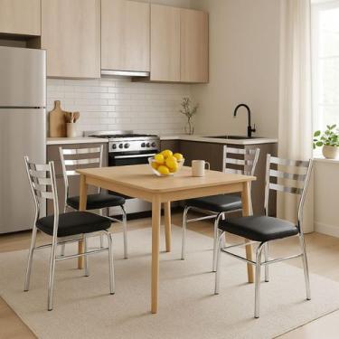 Imagem de Kit 4 Cadeiras de COZINHA com reforço cromada assento grosso preto - P