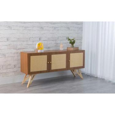 Imagem de Balcão Buffet Para Sala De Jantar Mdf Madeirado Pés Taeda 3 Portas Fre