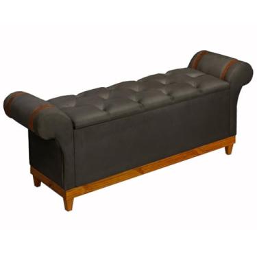 Imagem de Recamier Baú Atenas Pés Em Madeira Sapateira Luxo Decorativo Estofado Tamanho 1,50m Móveis De Armazenamento Estilo Moderno Retro Organizador Premium Para Quarto Cama Casal/solteiro (Cinza)