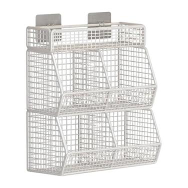 Imagem de YWJLQH Montagem de cesta de parede Montagem de parede quatro grades decoração robusta organizadora de cozinha cesta de frutas para o restaurante de armário, Branco