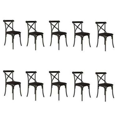 Imagem de Kit 10 Cadeiras Katrina Premium Assento Corano Preto Aço Preto