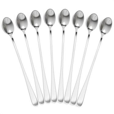 Imagem de Conjunto de 8 colheres longas de café de aço inoxidável de 23 cm, lavá