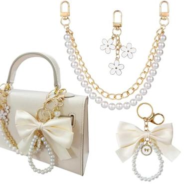 Imagem de Tatibana Conjunto de chaveiros femininos com flores fofas, 3 peças, porta-chaves, bolsa de mão, acessórios para mulheres, presente de aniversário, presente de dia dos namorados, acessórios femininos