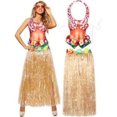 Imagem de Bunnycool 2 peças de avental de biquíni havaiano com saia de grama engraçado luau festa de verão cosplay fantasia para roupa adulta havaiana, Feminino, One Size